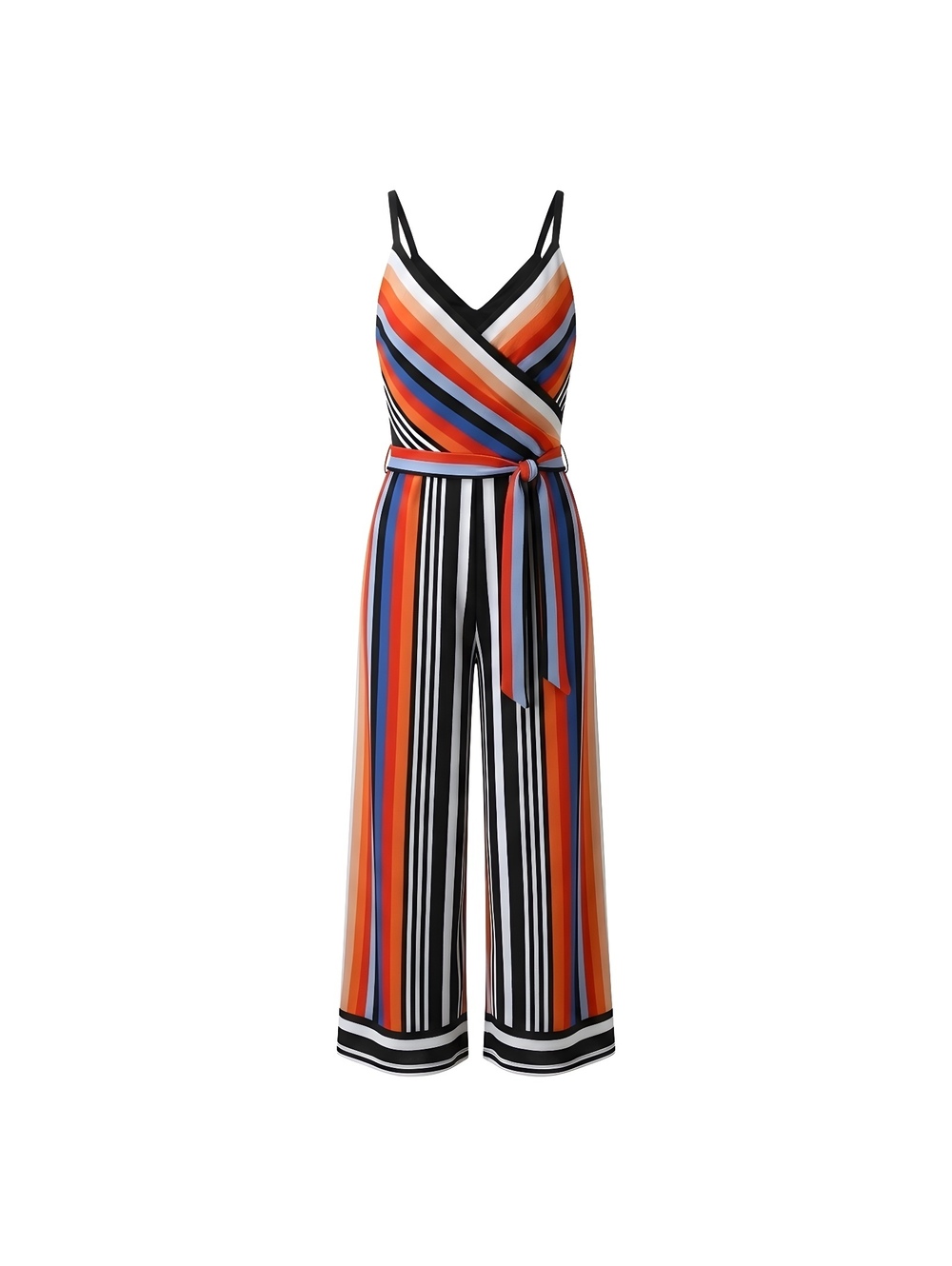 Nicole Miller Women's Striped V-Neck Sleeveless Jumpsuit with Tie Waist